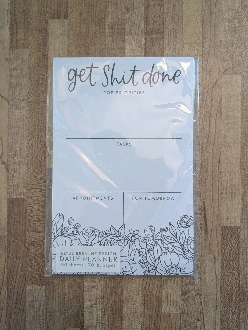 Get Shit Done Daily Planner - White with Black Floral Accents. DIY Coloring.